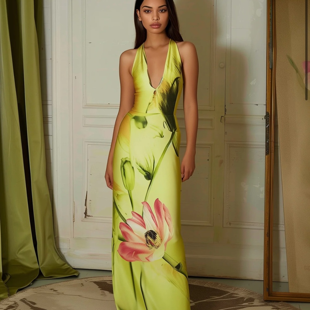 JW Pei Floral Satin Halter Dress Size 4